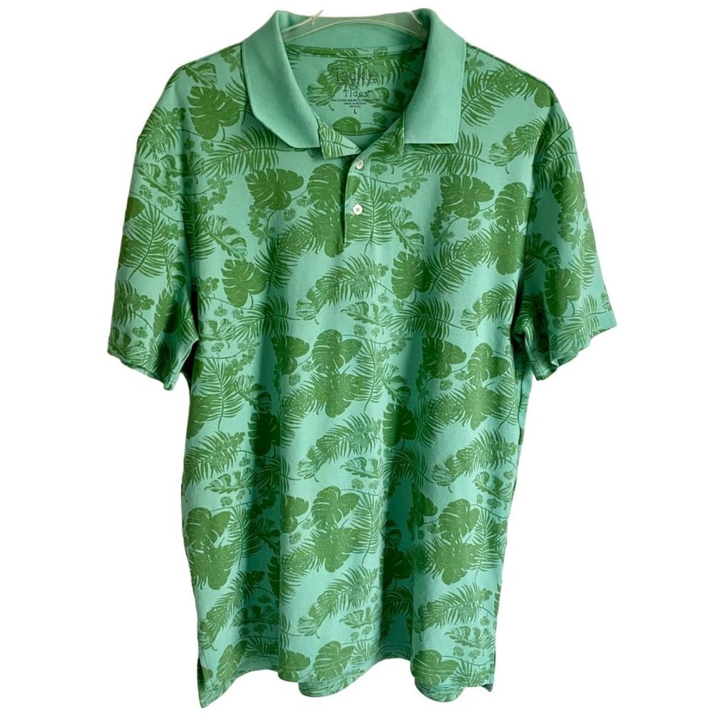 Tackle & Tides Green Floral Design Polo Shirt Men's Large NEW